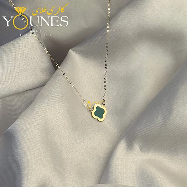 تصویر دوم گردنبند میناکاری ونکلیف سبزآبی طلا